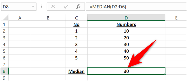 O resultado da função MEDIAN.