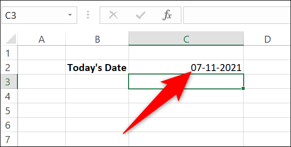 A data de hoje adicionada com uma função no Excel.