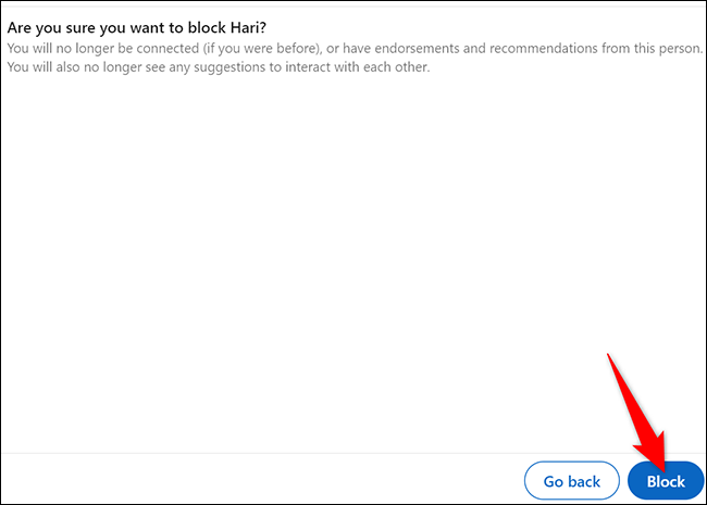 Clique em "Bloquear" para bloquear um usuário do LinkedIn.