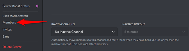 Clique em "Membros" na página de configurações do servidor.