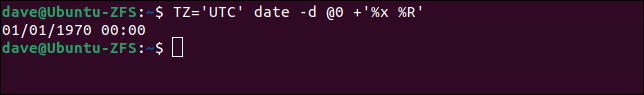 Exibindo a época Unix a partir de um valor de entrada de 0 segundos