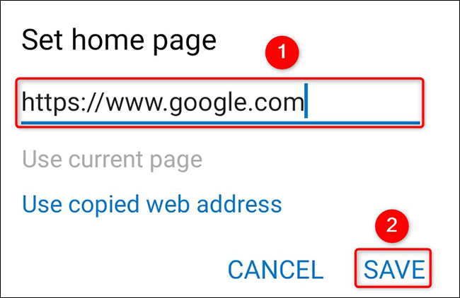 Defina o Google como a página inicial do Edge no celular.