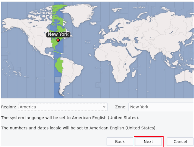 Selecionando sua localização no instalador EndeavourOS 