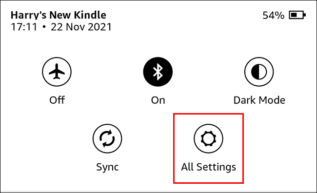 toque em todas as configurações para acessar o menu de configurações