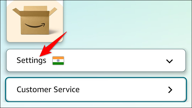 Toque em "Configurações" no menu do aplicativo Amazon.