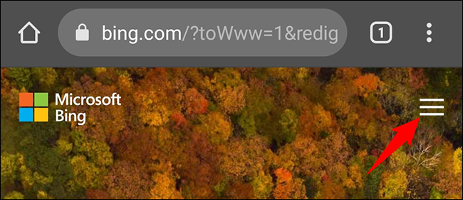 Toque nas três linhas horizontais no canto superior direito do Bing.