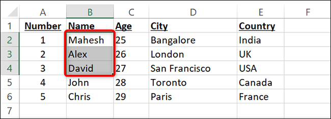 Selecione as linhas no Excel.