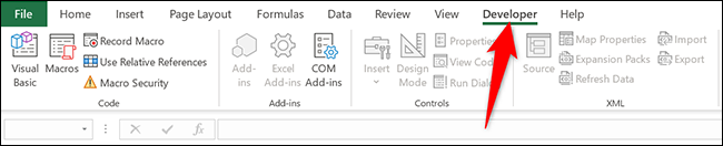 A guia "Desenvolvedor" no Excel.