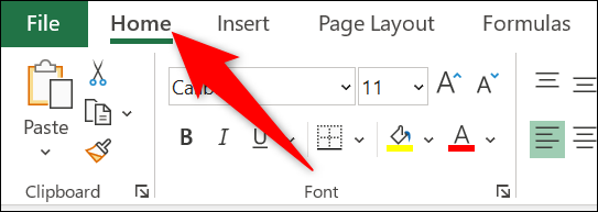 Clique na guia "Home" no Excel.