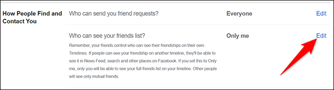 Clique em "Editar" ao lado de "Quem pode ver sua lista de amigos".