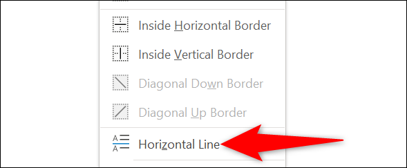 Selecione "Linha horizontal" no menu.