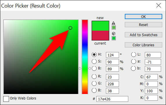Escolha a cor de destino em "Color Picker" e clique em "OK".