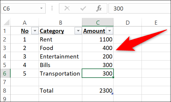 Uma tabela não formatada no Excel.