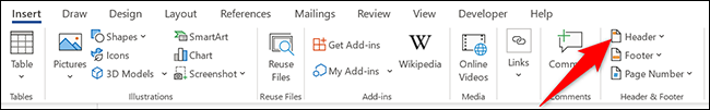 Selecione "Cabeçalho" na guia "Inserir".