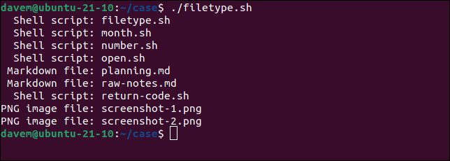 Executar o script filetype.sh e identificar arquivos
