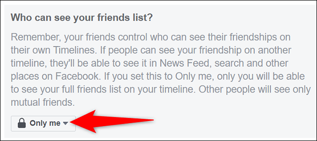 Clique no menu suspenso na seção "Quem pode ver sua lista de amigos".