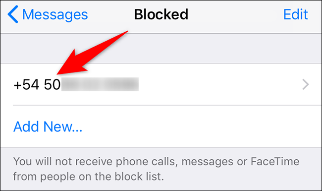 Números bloqueados em "Mensagens".