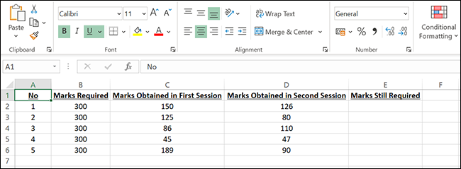 Uma planilha de marcas no Excel.