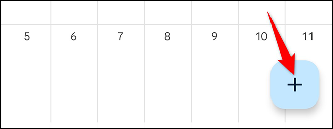 Toque em "+" no canto inferior direito do aplicativo Google Agenda.