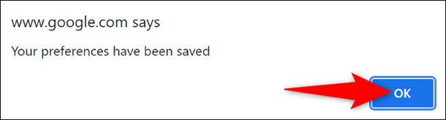 Clique em "OK" no prompt "Suas preferências foram salvas".