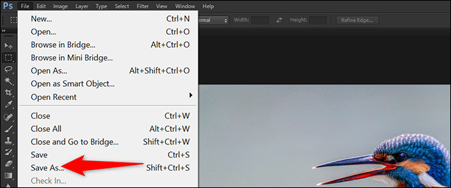 Clique em Arquivo> Salvar como no Photoshop.