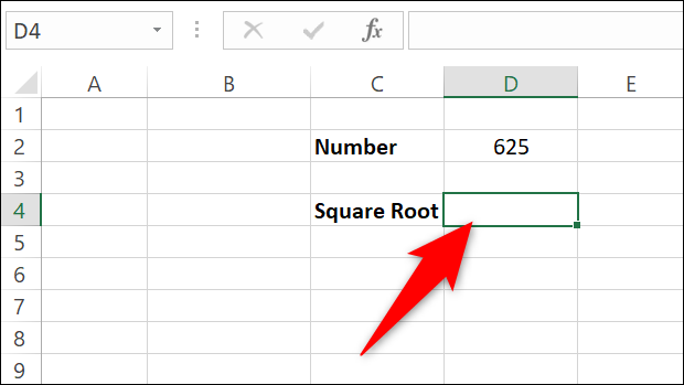 Selecione uma célula para exibir o resultado da função de raiz quadrada.