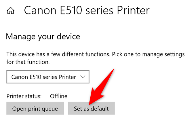 Selecione "Definir como padrão" na página da impressora.