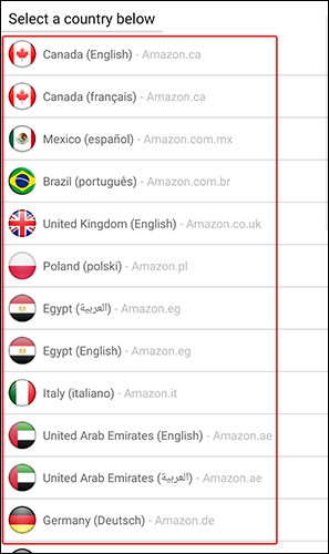 Altere o idioma no aplicativo Amazon.