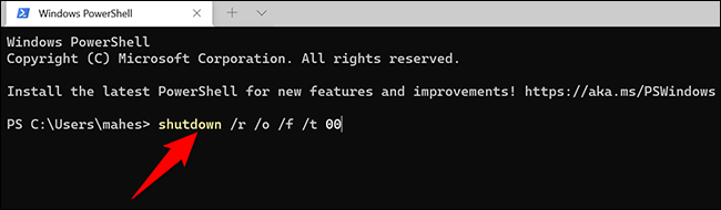 Inicialize no modo BIOS com um comando no Terminal do Windows.