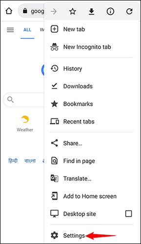 Toque em "Configurações" no menu do Chrome.
