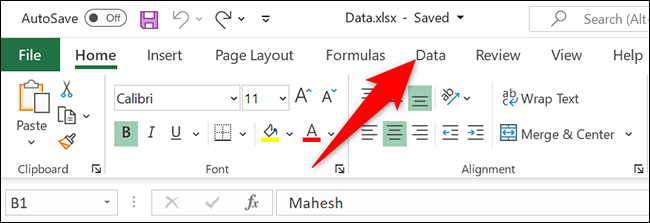 Clique na guia "Dados" no Excel.