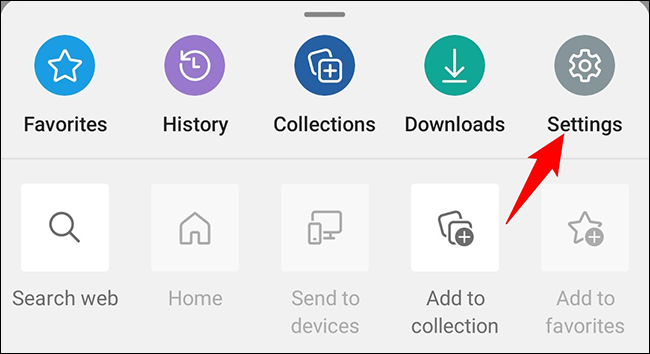 Toque em "Configurações" no menu Edge.