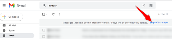Clique em “Esvaziar Lixo Agora” no Gmail.