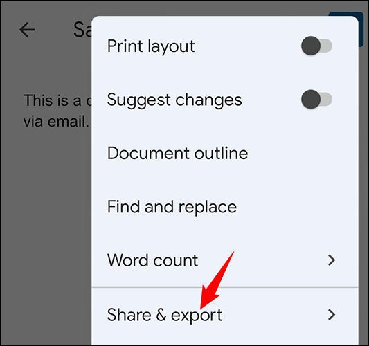 Selecione "Compartilhar e exportar" no menu.