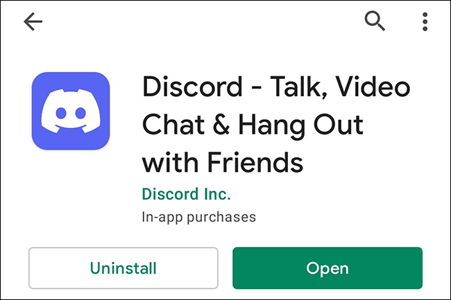 Toque em "Atualizar" na página do aplicativo "Discord".