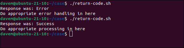 Executar o script return-code.sh mostrando a manipulação de diferentes códigos de saída