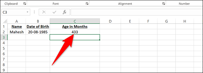 Idade em meses no Excel.