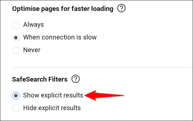 Habilite "Mostrar resultados explícitos" na página "Configurações de pesquisa".