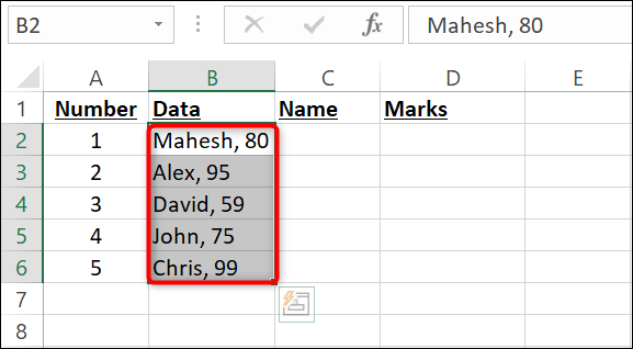 Selecione todos os dados na planilha do Excel.