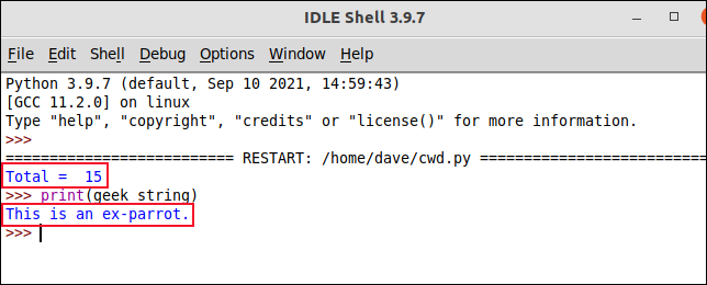 A saída de um programa Python no shell Python