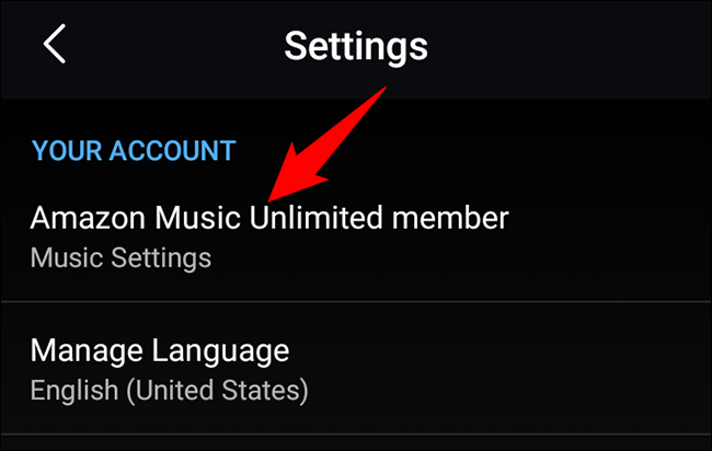 Selecione "Amazon Music Unlimited Member" na página "Configurações".