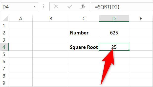 O resultado da função de raiz quadrada.