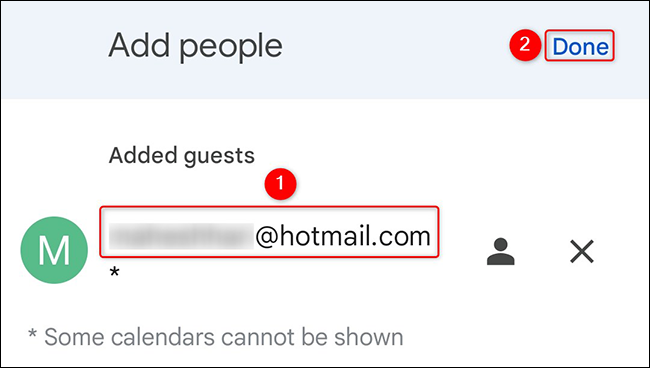 Digite o endereço de e-mail do convidado e toque em "Concluído".