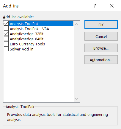 Selecione Analysis ToolPak