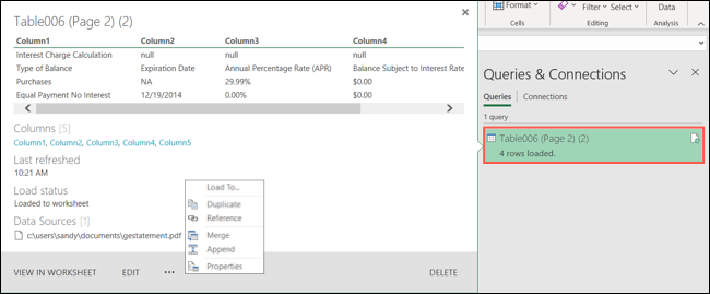 Edite os dados conectados no Excel