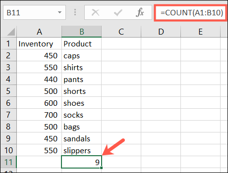 Função COUNT no Excel