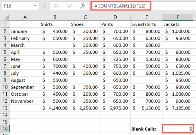 Use a função COUNTBLANK no Excel