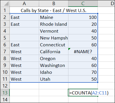 Fórmula CONT.valores no Excel