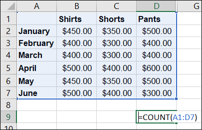 Fórmula COUNT no Excel