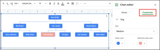 Personalize um organograma no Planilhas Google